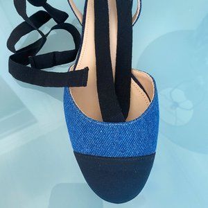 Womens JCrew Denim Ankle-Wrap Flats, size 6.5, NEW with box